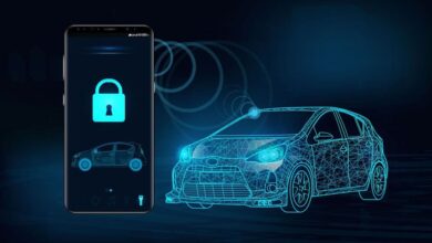 A 3d illustration of a car and a lock featuring car security options