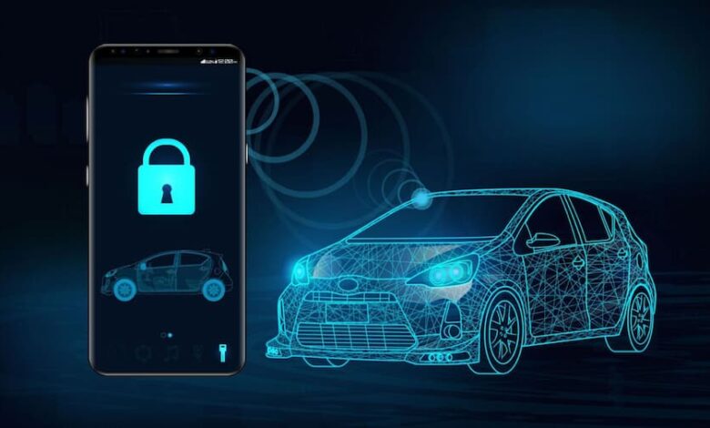 A 3d illustration of a car and a lock featuring car security options