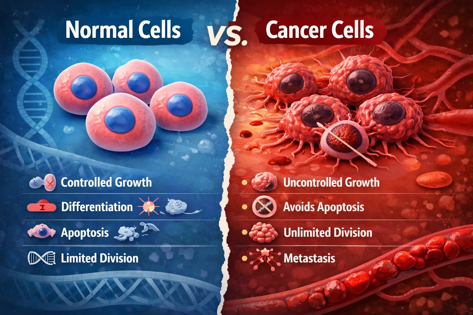 difference between normal cell and cancer cells
