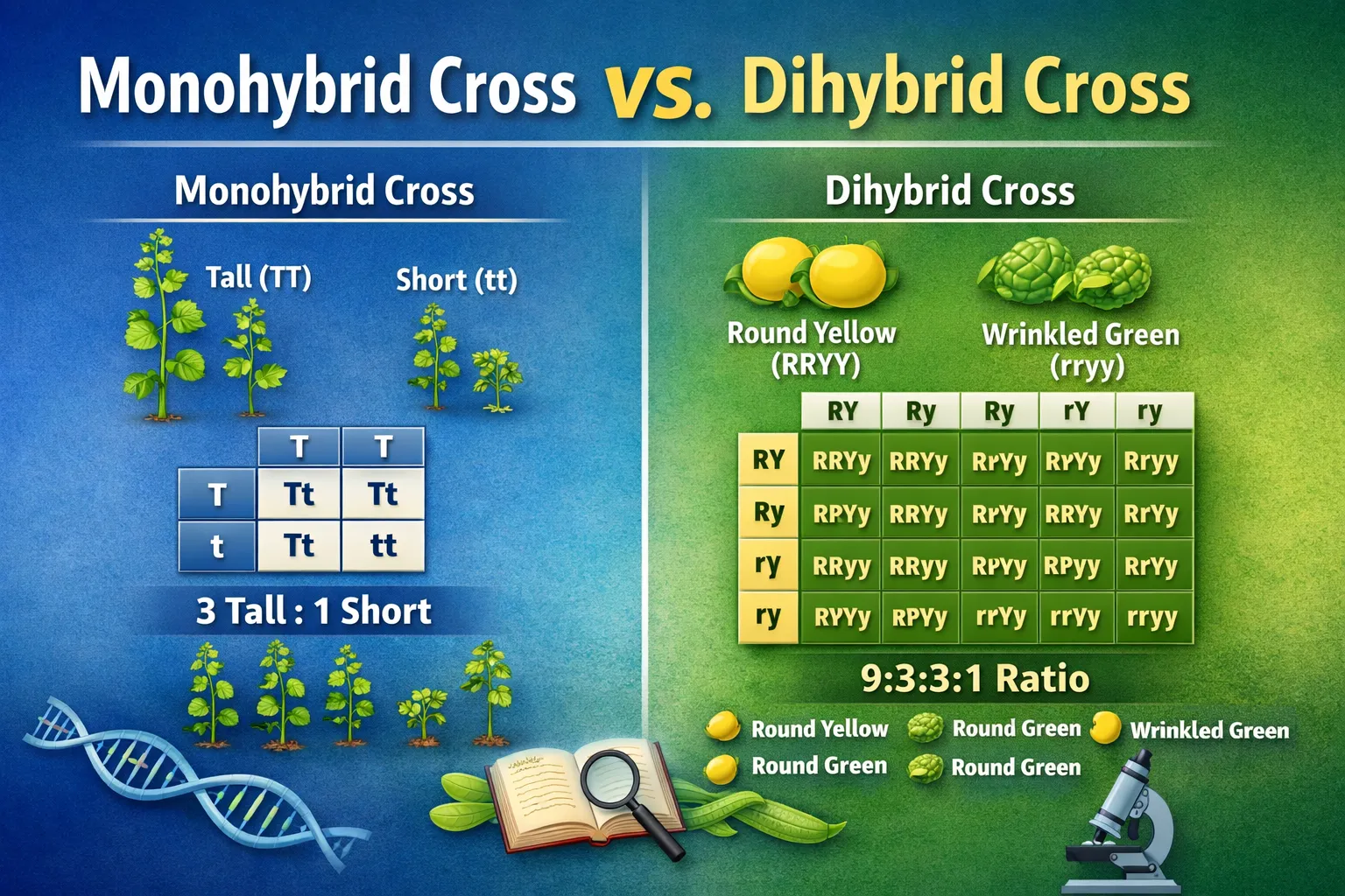 monohybrid cross and dihybrid cross
