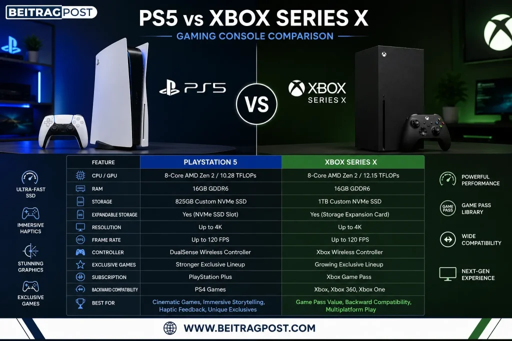 PS5 vs Xbox Series X gaming console comparison 